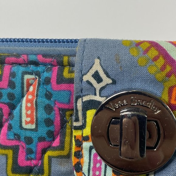 VERA BRADLEY Women's Blue Southwestern Pattern Rfid Turnlock Wallet - Picture 3 of 7